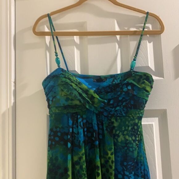 Blue Green Padded Animal Print Dress Glass Beads Large - Picture 4 of 8